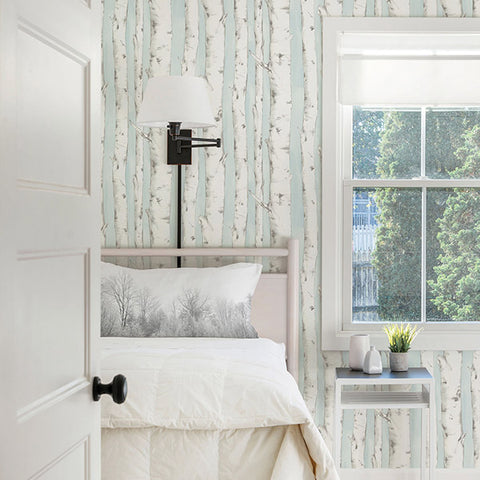 3118-12602 Pioneer Light Blue Birch Tree Wallpaper