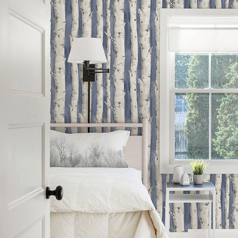 3118-12604 Pioneer Denim Birch Tree Wallpaper