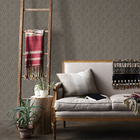 3118-12654 Tapa Brown Trellis Wallpaper