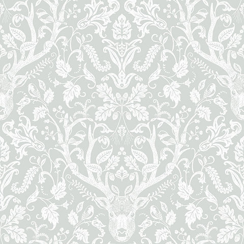 3118-12702 Kiwassa Grey Antler Damask Wallpaper