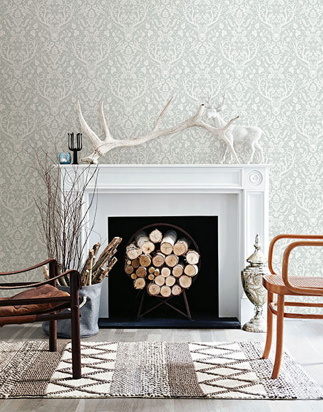 3118-12702 Kiwassa Grey Antler Damask Wallpaper