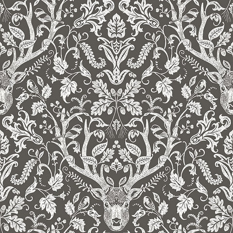 3118-12704 Kiwassa Brown Antler Damask Wallpaper