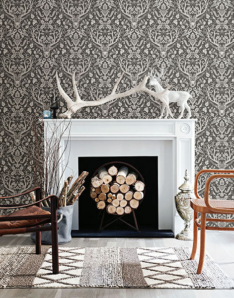 3118-12704 Kiwassa Brown Antler Damask Wallpaper