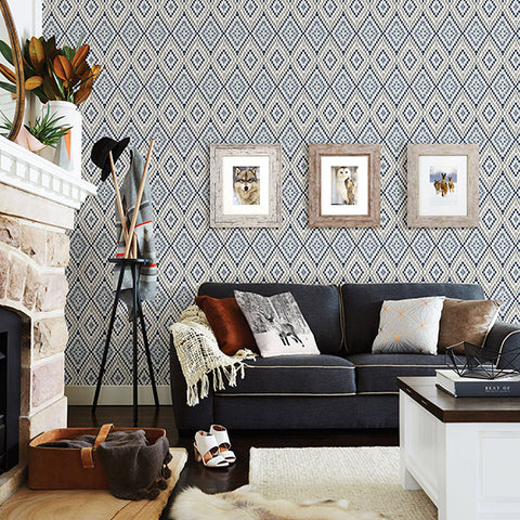 3118-12713 Ganado Navy Geometric Ikat Wallpaper