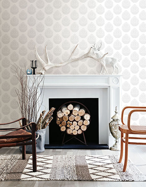 3118-25091 Totem Light Grey Pinecone Wallpaper