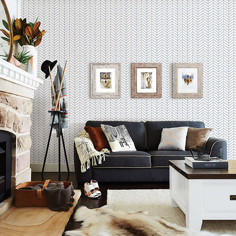 3118-25096 Bison Navy Herringbone Wallpaper