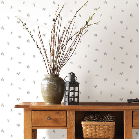 3118-494610 Pinecone Toss Light Grey Conifer Wallpaper