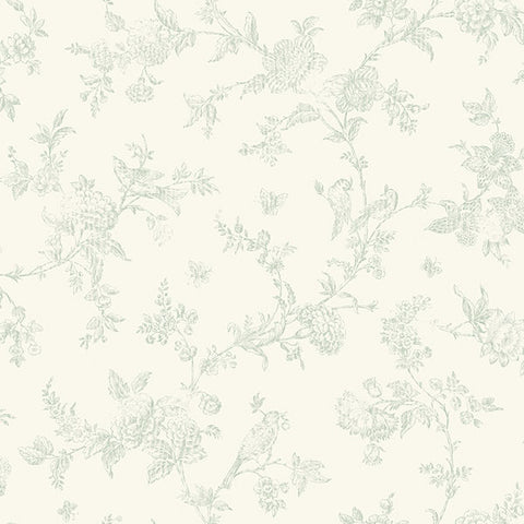 3119-02194 French Nightingale Sage Floral Scroll Wallpaper