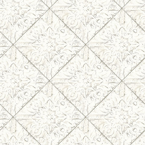 3119-13091 Brandi White Metallic Faux Tile Wallpaper