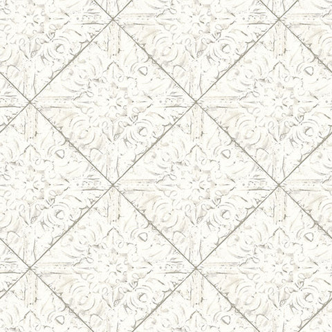 3119-13091 Brandi White Metallic Faux Tile Wallpaper
