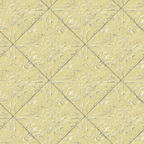 3119-13093 Brandi Yellow Metallic Faux Tile Wallpaper