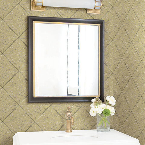 3119-13093 Brandi Yellow Metallic Faux Tile Wallpaper