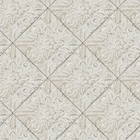 3119-13094 Brandi Grey Metallic Faux Tile Wallpaper