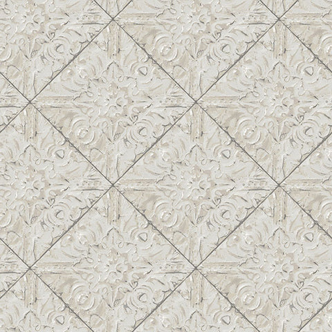 3119-13094 Brandi Grey Metallic Faux Tile Wallpaper
