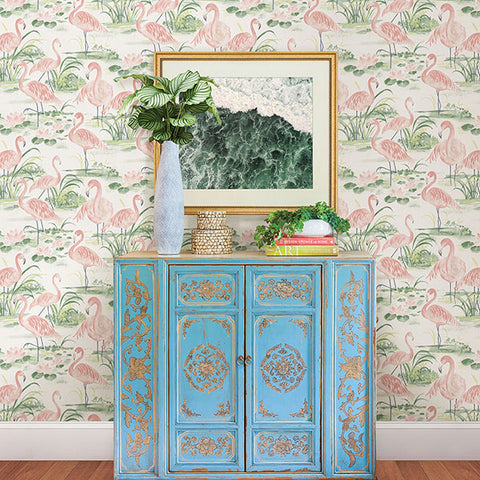 3120-13601 Everglades Coral Flamingos Wallpaper