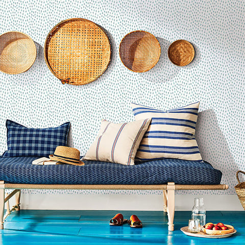 3120-13611 Sand Drips Aqua Painted Dots Wallpaper