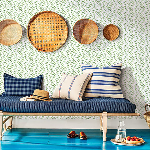 3120-13612 Sand Drips Green Painted Dots Wallpaper