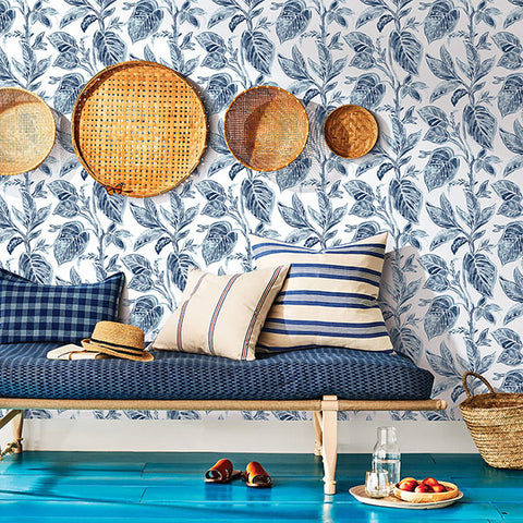 3120-13625 Mangrove Blue Botanical Wallpaper