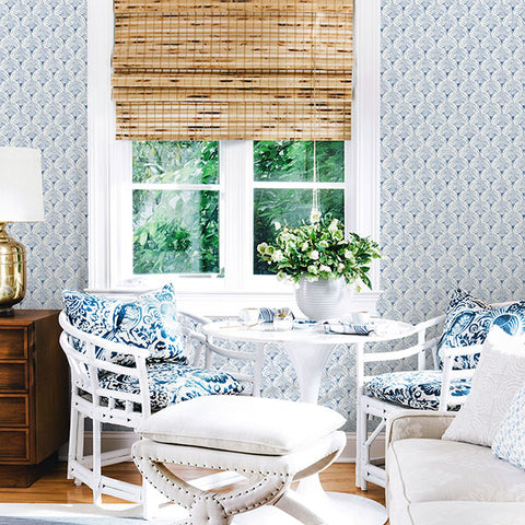 3120-13654 Santiago Blue Scalloped Wallpaper