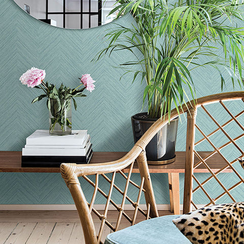 3120-13671 Caladesi Aqua Faux Linen Wallpaper