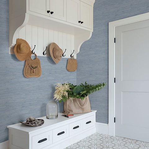 3120-256020 Waverly Blue Faux Grasscloth Wallpaper