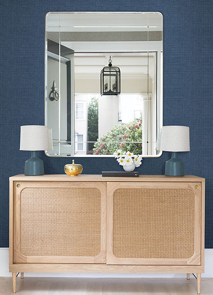 3122-10002 Nimmie Navy Woven Grasscloth Wallpaper