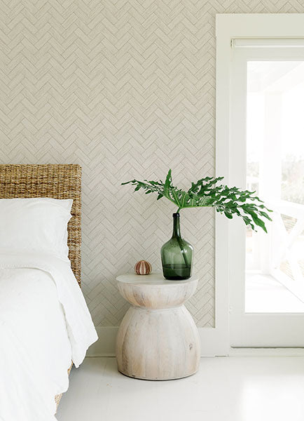 3122-10100 Kaliko White Wood Herringbone Wallpaper
