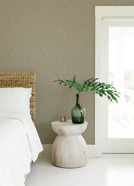 3122-10104 Kaliko Green Wood Herringbone Wallpaper
