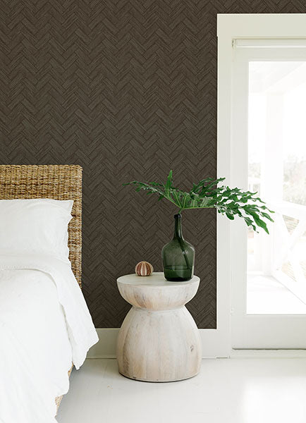 3122-10110 Kaliko Charcoal Wood Herringbone Wallpaper