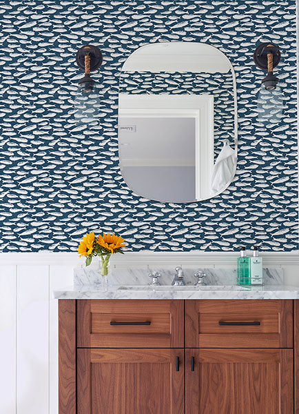 3122-10522 Nunkie Navy Sardine Wallpaper
