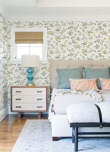 3122-10800 Jinjur Light Yellow Bird Trail Wallpaper