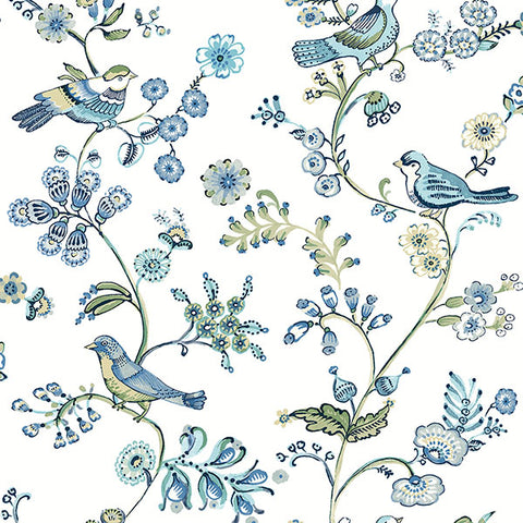 3122-10802 Jinjur Teal Bird Trail Wallpaper
