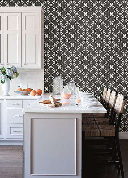 3122-11000 Quelala Black Ring Ogee Wallpaper