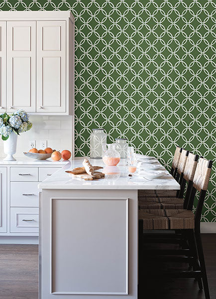 3122-11004 Quelala Green Ring Ogee Wallpaper
