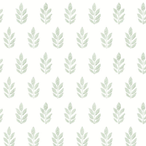 3122-11304 Ervic Green Leaf Block Print Wallpaper