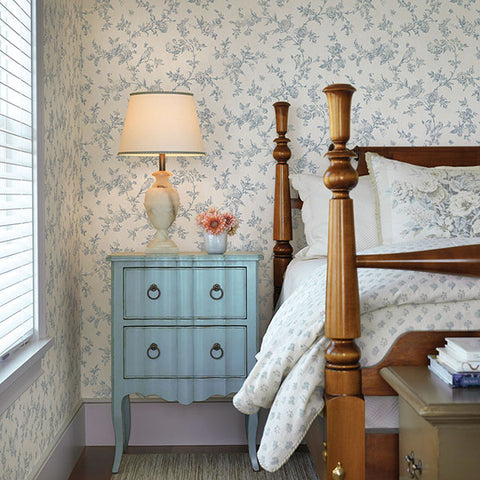 3123-02192 French Nightingale Blue Trail Wallpaper