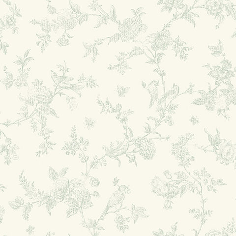 3123-02194 French Nightingale Seafoam Trail Wallpaper