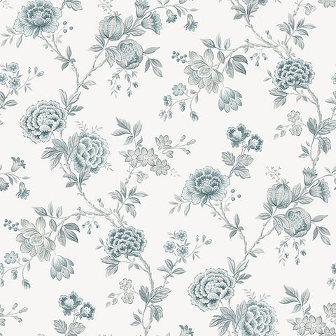3123-02215 Chrysanthemum Teal Jacobean Wallpaper