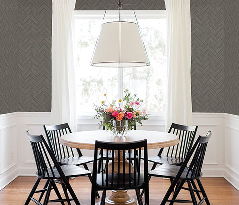 3123-10110 Kaliko Dark Grey Wood Herringbone Wallpaper