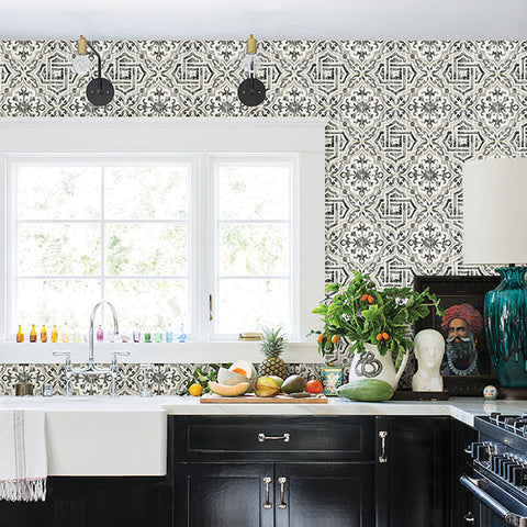 3123-12331 Sonoma Black Spanish Tile Wallpaper