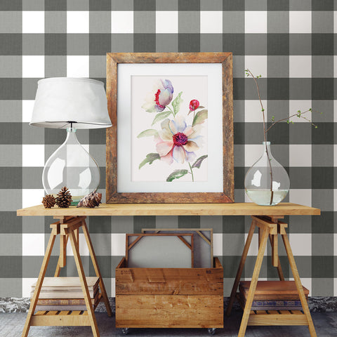 3123-12532 Amos Charcoal Gingham Wallpaper
