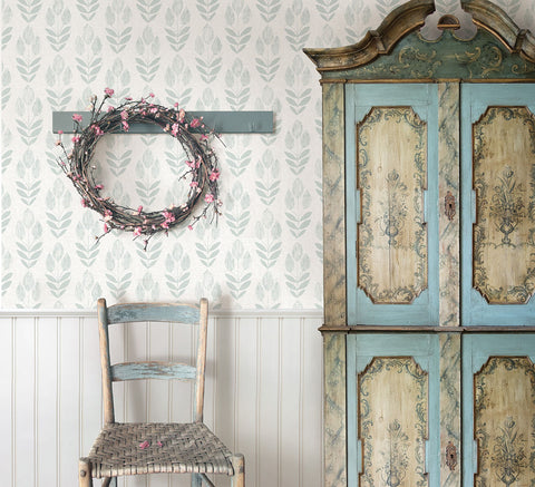 3123-24472 Garland Teal Block Tulip Wallpaper