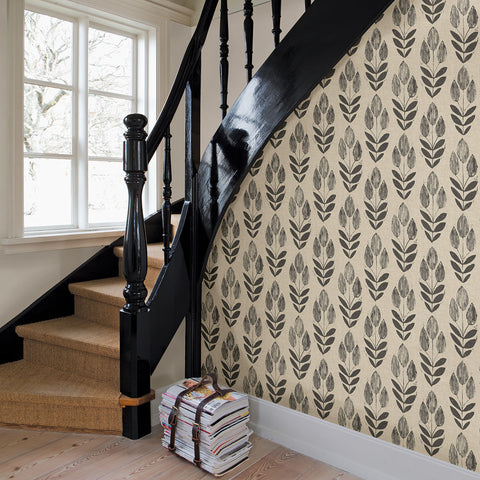 3123-24474 Garland Black Block Tulip Wallpaper