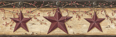 3123-44603 Ennis Maroon Rustic Barn Star Border
