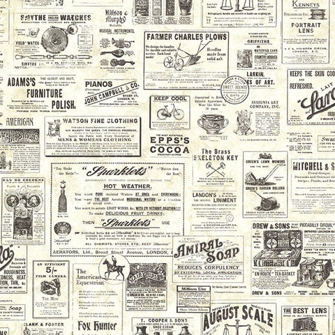 3123-64271 Adamstown Cream Newspaper Classifieds Wallpaper