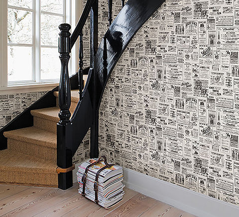 3123-64271 Adamstown Cream Newspaper Classifieds Wallpaper