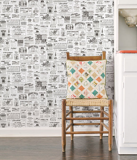 3123-64272 Adamstown Ivory Newspaper Classifieds Wallpaper