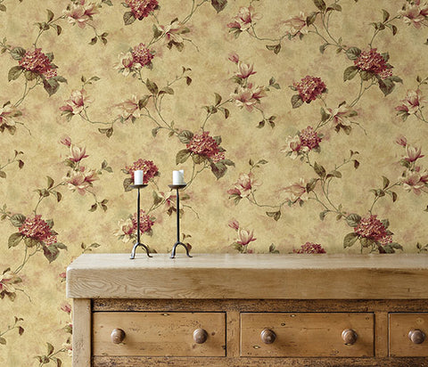 3123-76304 Magnolia Yellow Hydrangea Trail Wallpaper