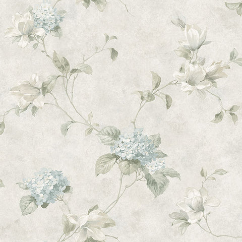 3123-76306 Magnolia Light Blue Hydrangea Trail Wallpaper