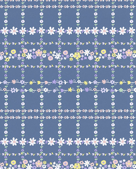 Belina Blue Flower Check Wallpaper